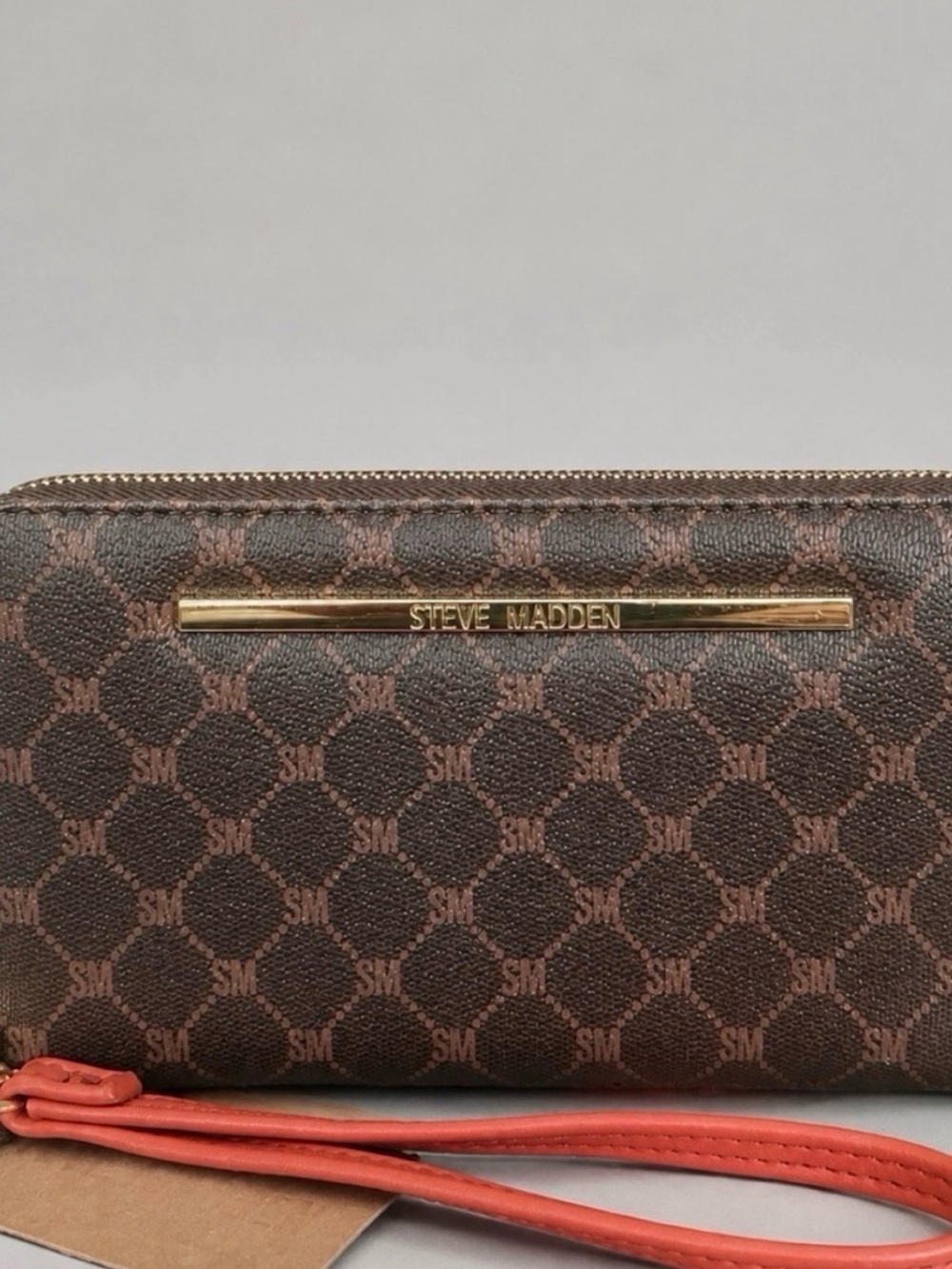 Steve Madden Brown Monogram Zip Around Wristlet NWT